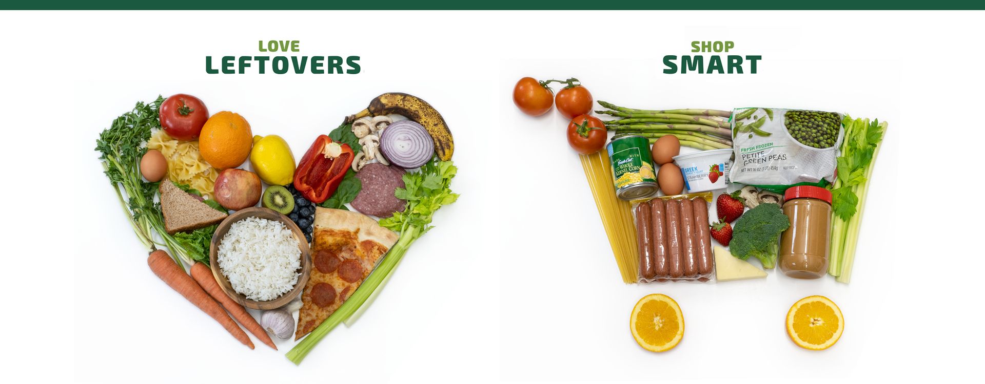 Various vegetables arranged in the shape of a heart and cart.